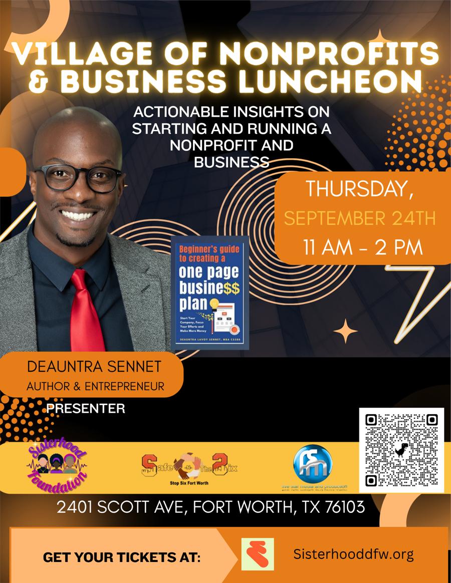 Village of Nonprofits & Business Luncheon flyer featuring DeAuntra Sennet